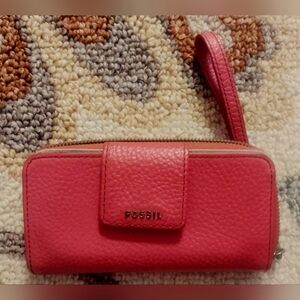 Pink leather Fossil wristlet